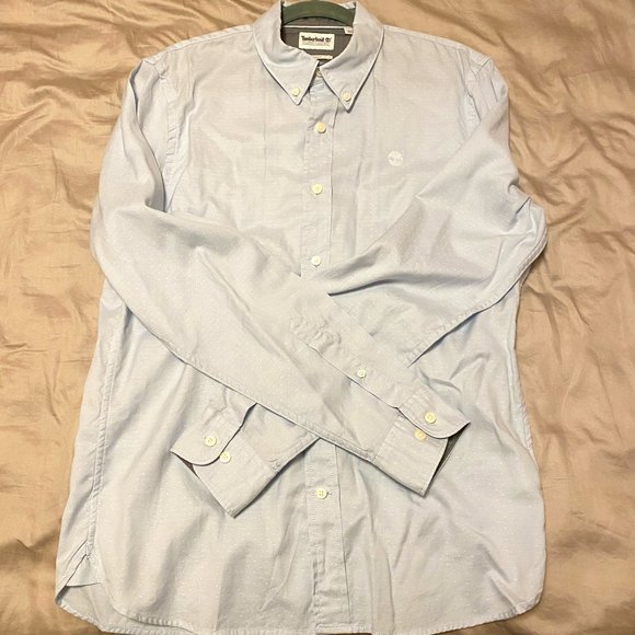 Timberland Shirt Long Sleeve Slim Fit Baby Blue Polker Dot Size M 100% cotton - Picture 4 of 7